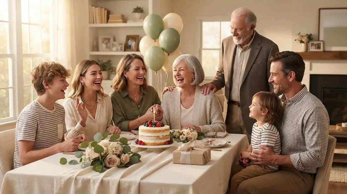 Multigenerational family celebrating birthdays together